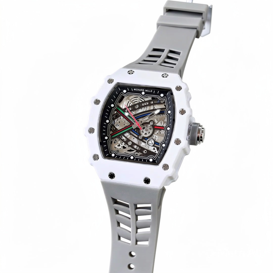 Men's Luxury Skeleton Watch White Yellow | Quartz Sports Watch