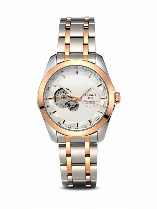 Automatic Skeleton White Dial Stainless Steel Watch for Men | Premium Luxury Timepiece (TwoTone)