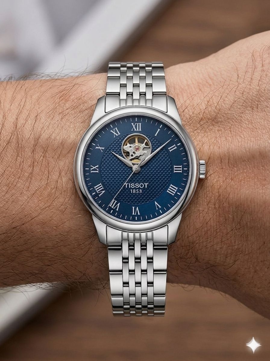 Open Heart Blue Dial Watch – Stainless Steel Strap | Premium Collection