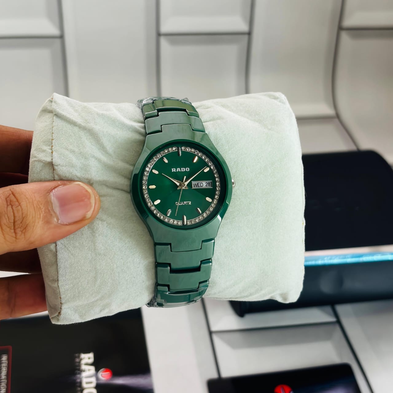Premium Quartz Ceramic Style Watch – Multi Color Collection | Day & Date Display