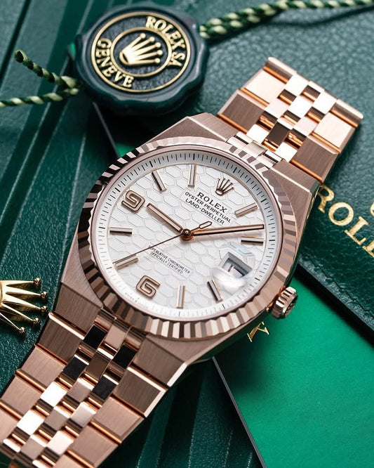 Men's Rose Gold Watch | White Honeycomb Dial | Swiss Made