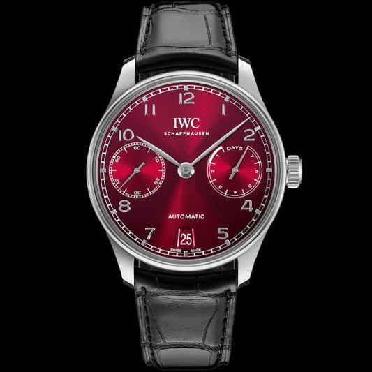 Schaffhausen Automatic Portofino Days Display – Maroon Dail Black Leather Belt Watch